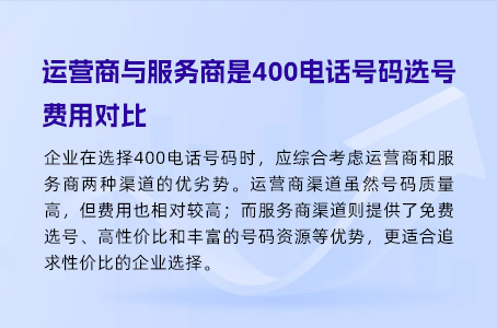 运营商与服务商是400电话号码选号费用对比